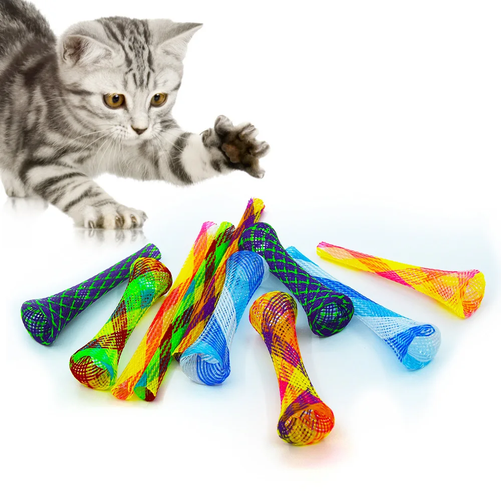 20pcs Pet Interactive Toys Folding Spring Shape Toy Colorful Feather Funny Training Lattice Jingle Ball Cat Supplie |