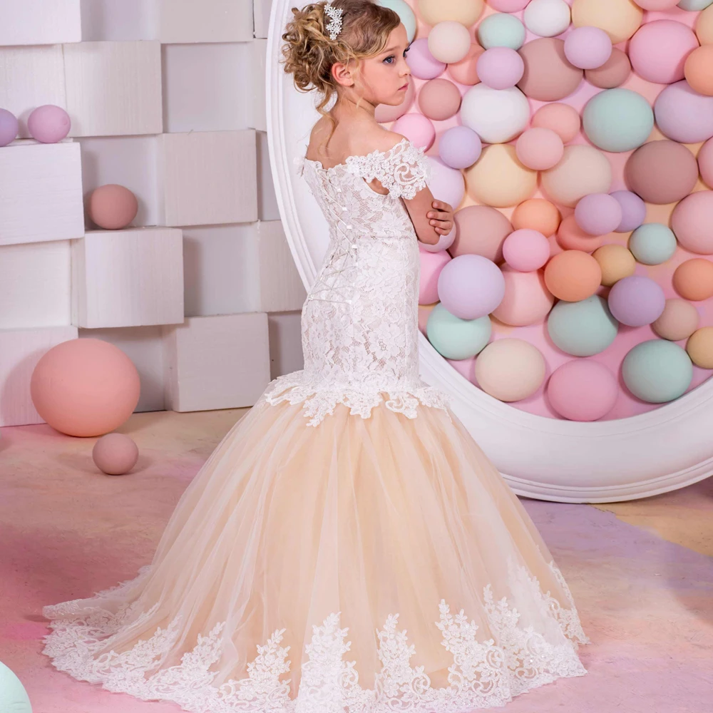 Кружевное платье с юбкой-годе для девочки Цветочное свадебной вечеринки