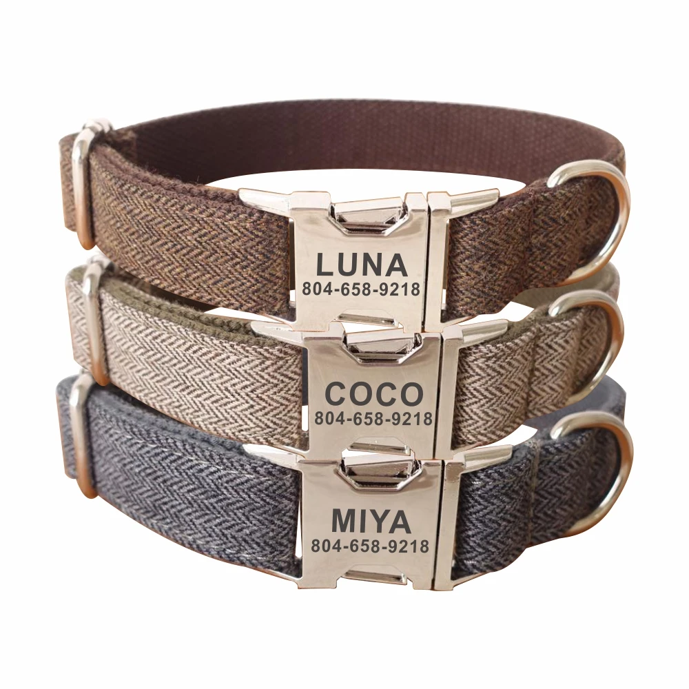 Personalized Dog Collar Customized Pet Collars Free Engraving ID Name Tag Pet Accessory Thick Suit Fiber Puppy Collar Leash