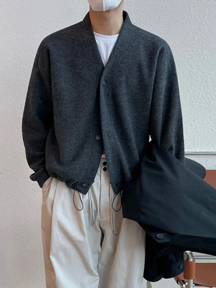 

SYUHGFA Men Clothing Knitted Sweater Loose V-neck Single Breasted Solid Color Knitted Cardigan Coat 2022 Spring Autumn New Tops