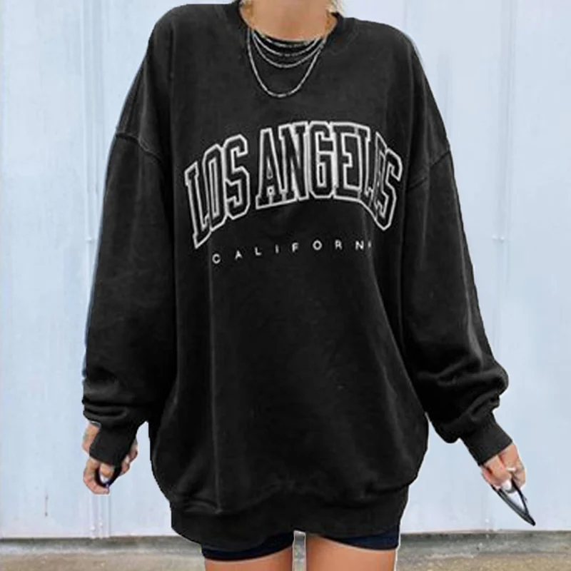 

Sweatshirt Women 2022 Letter Print Loose Casual Streetwear Casual Autumn Winter Long Sleeve Tops Sudadera Mujer Clothes Moletom