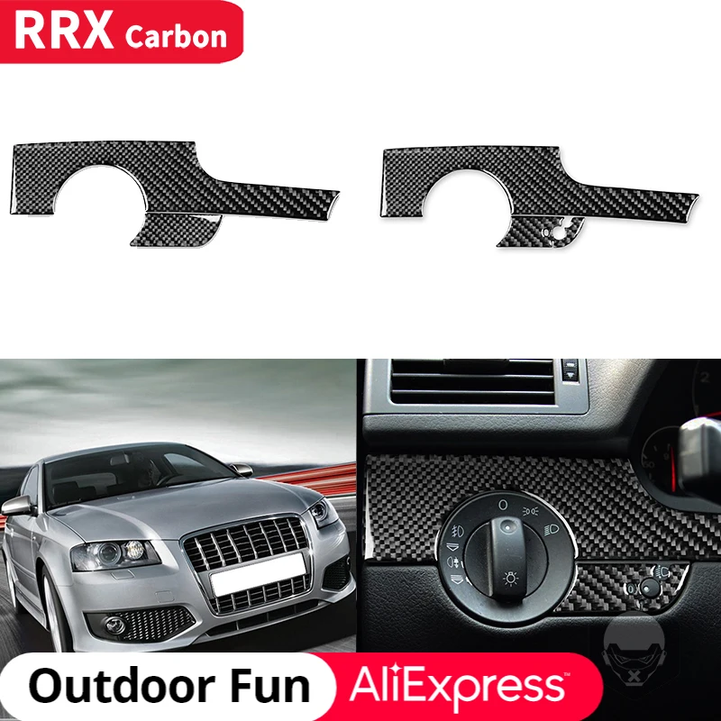

RRX Car Headlight Switch Panel Dashboard Trim Cover Decal Real Carbon Fiber Sticker Car Accessories For Audi A4 S4 B7 2005-2008
