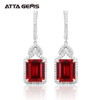 red ruby real sterling silver earring women charming style created ruby 12 carats octagon cut wedding jewelry gifts