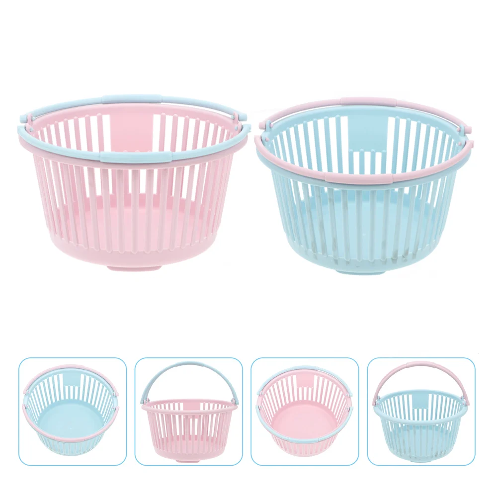 

2pcs Handle Basket Garden Tiny Orchard Home Plastic Fruit Container Storage Basket Fruit Picking Basket Multi-use Basket