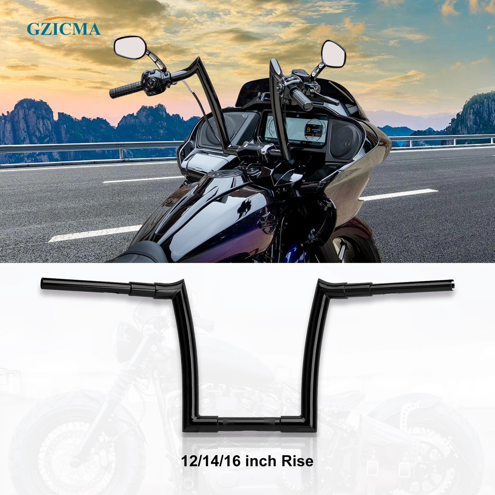 GZICMA Ape Hanger руль мотоцикла 1 5 дюйма Fat Bar глянцевый черный для моделей Harley Davidson Touring