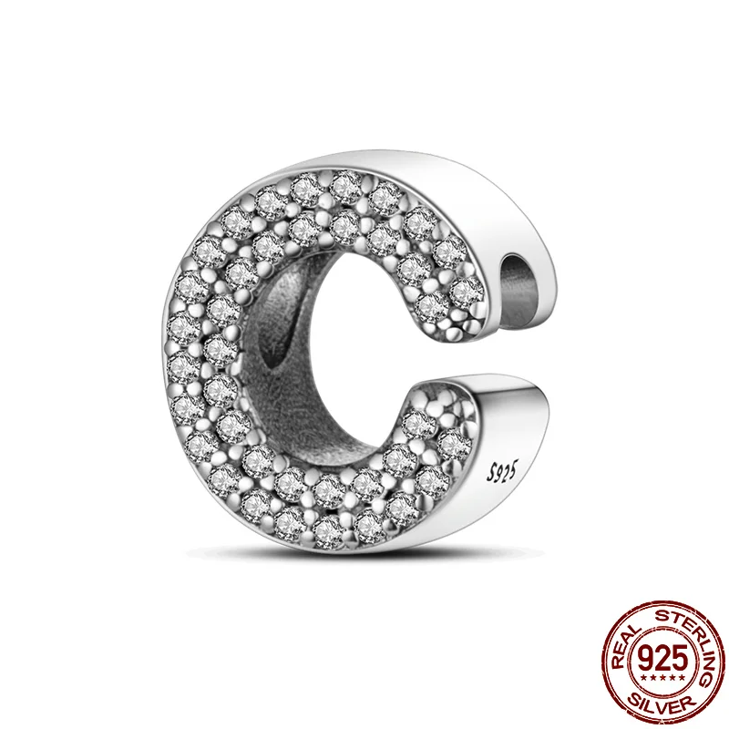 

plata charms of ley 925 original fit 3mm 925 original bracelet silver Letter series-C beads charm diy women pendant jewelry