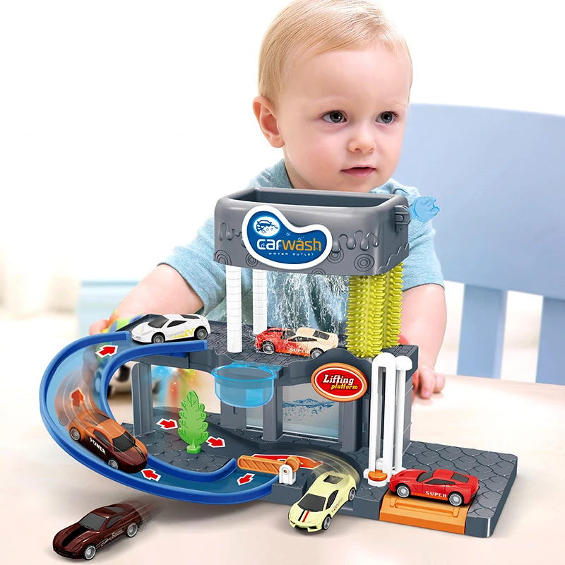 Children's Sound And Light Simulation Car Wash Parent-child Interactive Color Changing Car Track Model Parking Lot Electric Toys