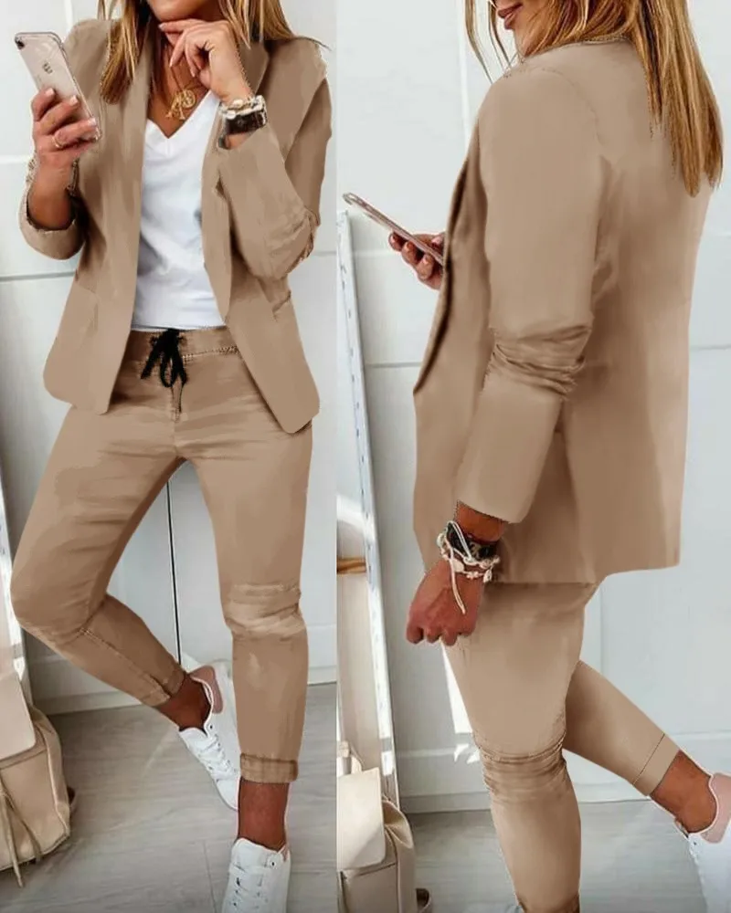 

Fashion Casual Lapel Office Women's Long Sleeve Blazer Women's Suit Two Piece Jacket + Pants 2022 Spring and Autumn Suit