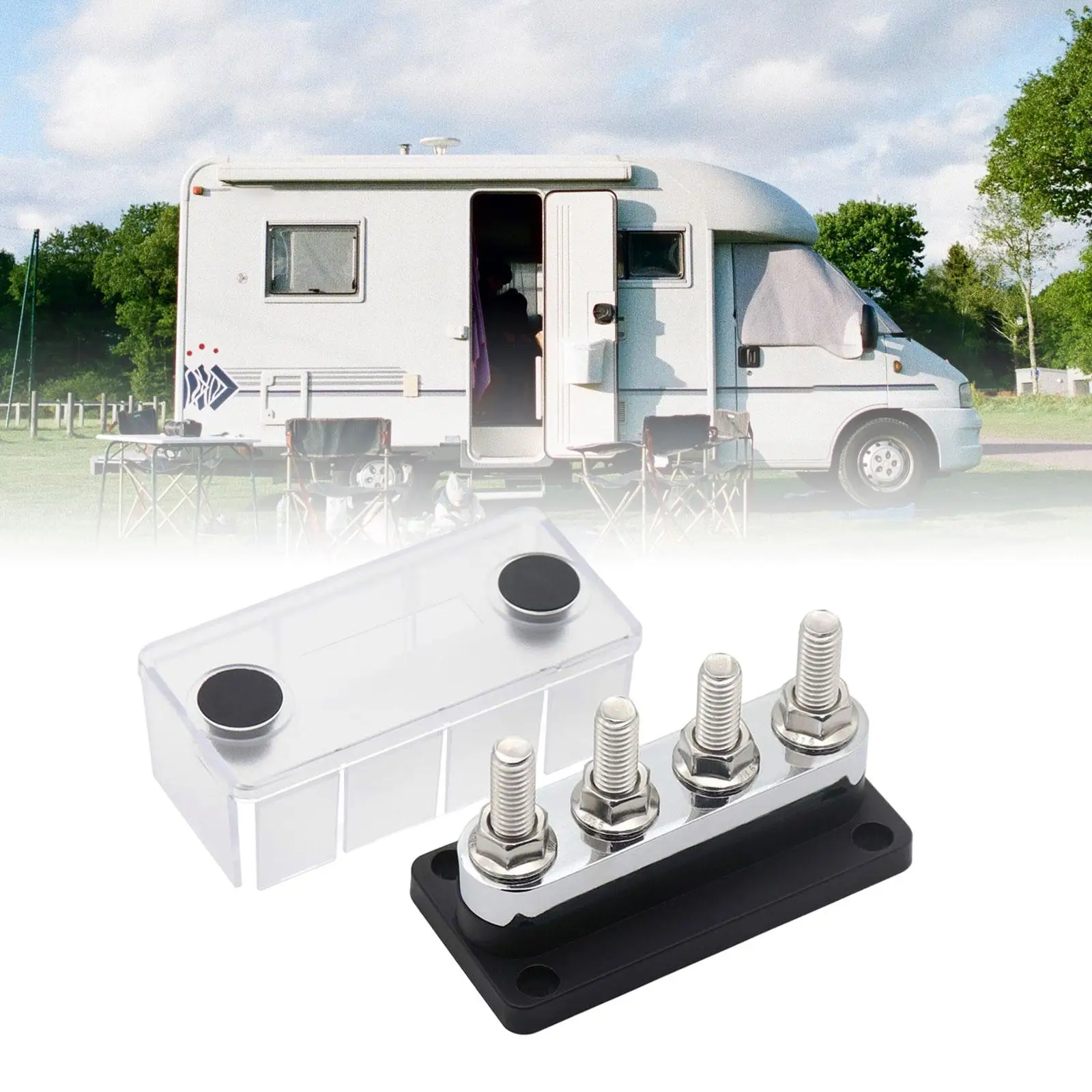 

48V DC Bus Bar Power Distribution Block Heavy Duty Module with Cover 600A Max Electrical Terminal Block for Car Automotive