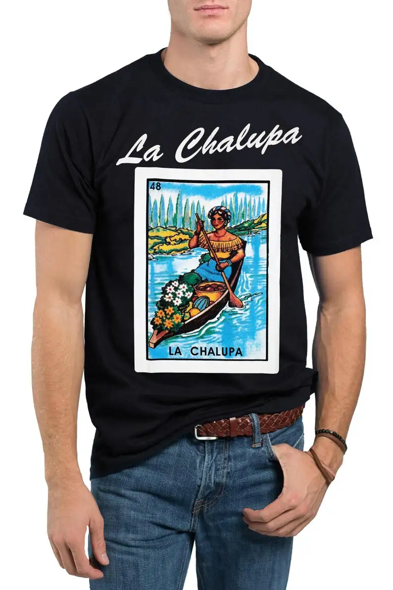La Chalupa Loteria Mexican Bingo T-Shirt Novelty Funny Family Tee Black New