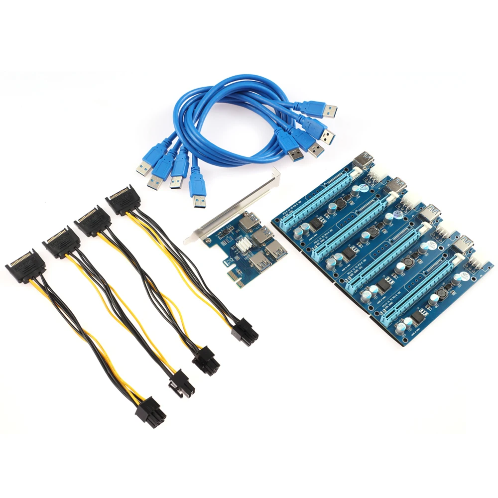 

Плата расширения PCI-E на USB, адаптер от 1 до 4, 4-портовая Плата расширения PCI-E к USB 3,0, карта усиления порта PCIe для майнинга биткоинов BTC
