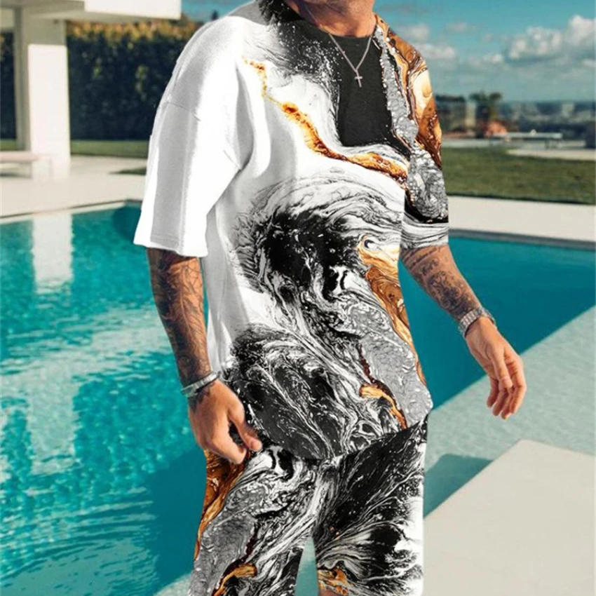 

Men's Casual Sets Fashion 2 Pieces Suit 3D Printing Short Sleeve T-shirt Shorts Sets Sportswear Tracksuit 2022 Summer Sportsuit