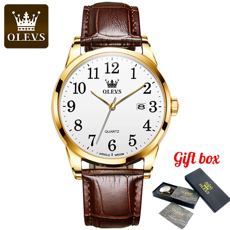 

OLEVS New Man Luxury Quartz Watch Scratch Resistant Watches Mirror Leather Strap Waterproof Watch Luminous Hands Relogio