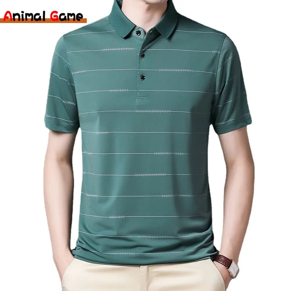 

Summer Polo Shirts New Men's Anti-polling Short Sleeve Breathable Top Business Casual T-shirt for Men Striped Office Top