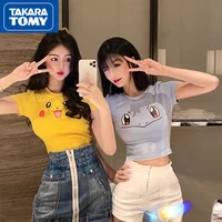 takara tomy summer girl pikachu funny and cute slim short short sleeved t shirt student cotton breathable round neck top