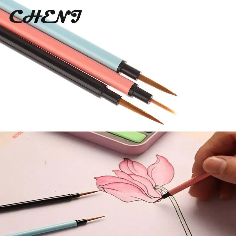 

3Pcs/Set Very Fine Color Nylon Durable Steel Rod Nail Art Hook Pen Stroke Watercolor Gouache Oil Painting Acrylic Nail Art Brush