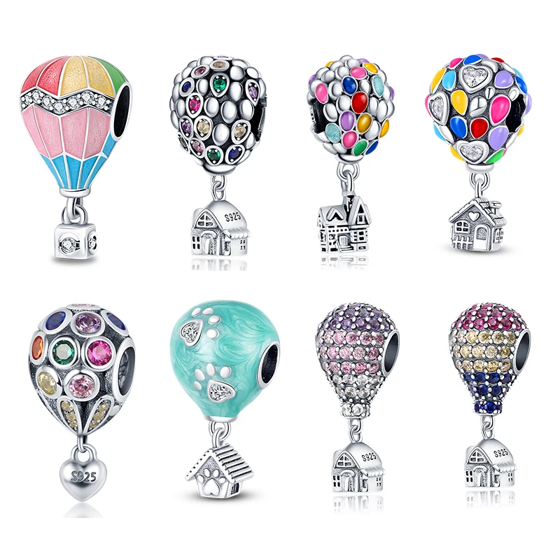 

Hot Sale 925 Silver Hot Air Balloon Series Beads Fit Pandora Original 3mm Bracelet Love Heart Charms Beads DIY Jewelry Making