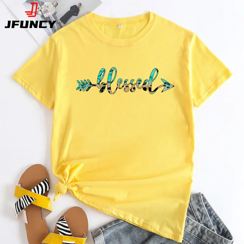 JFUNCY Oversized T-shirts Women Tops 2022 Women's Cotton Tee Shirt Summer Short Sleeve Tshirt Female Fashion Graphic T Shirts