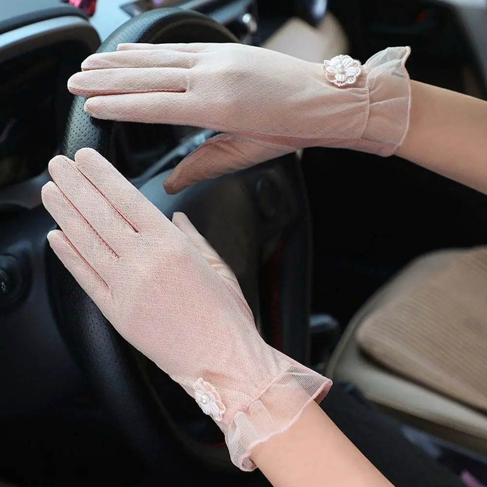 

Elastic Summer Flower Lovely Sunscreen Cute Riding Touch Screen Gloves Women Gloves Lace Mittens