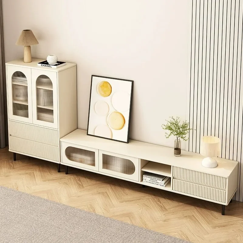 

White Living Room TV Cabinet Nordic Glass Display Modern Style TV Floor Table Luxury Mueble TV Moderno Salon Furniture MQ50DS