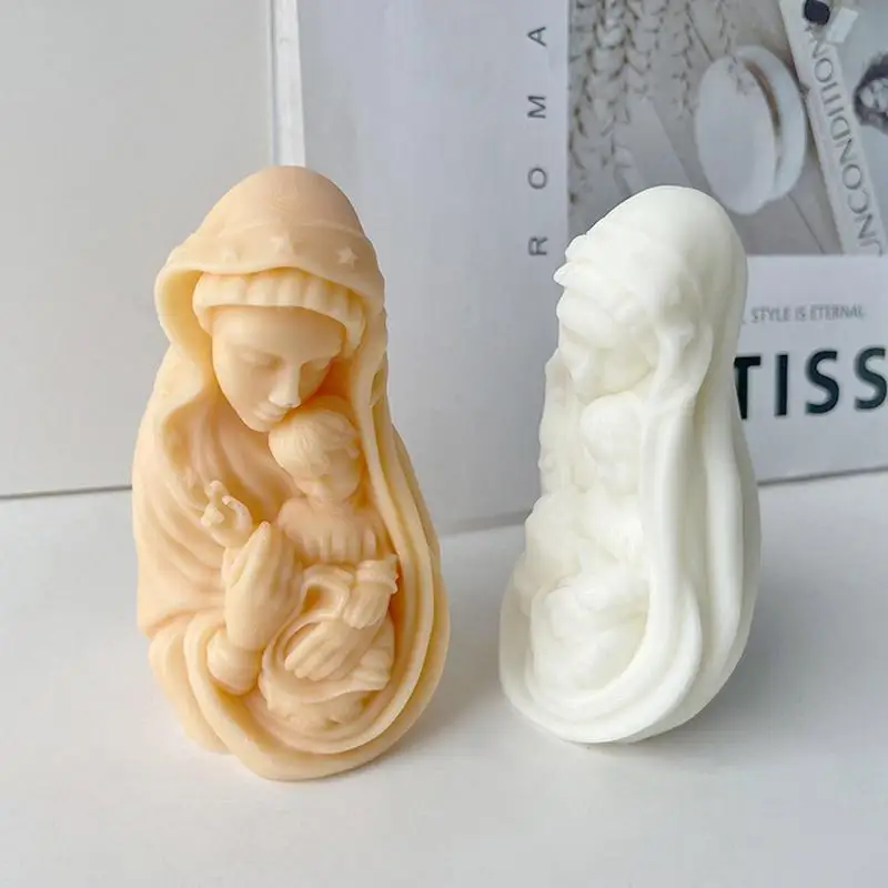 

Blessed Virgin Mary With Baby Jesus Sculpture Candle Mold 3D Madonna And Child Statue Silicone Mold Catholic Art Supplies