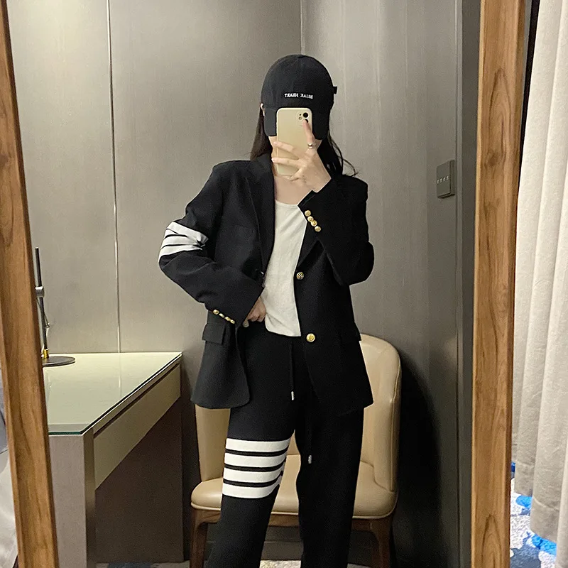 High Quality Korean Style TB Blazer Women's 2023 New Small Loose Suit Spring and Autumn Long Sleeve Casual Striped Top