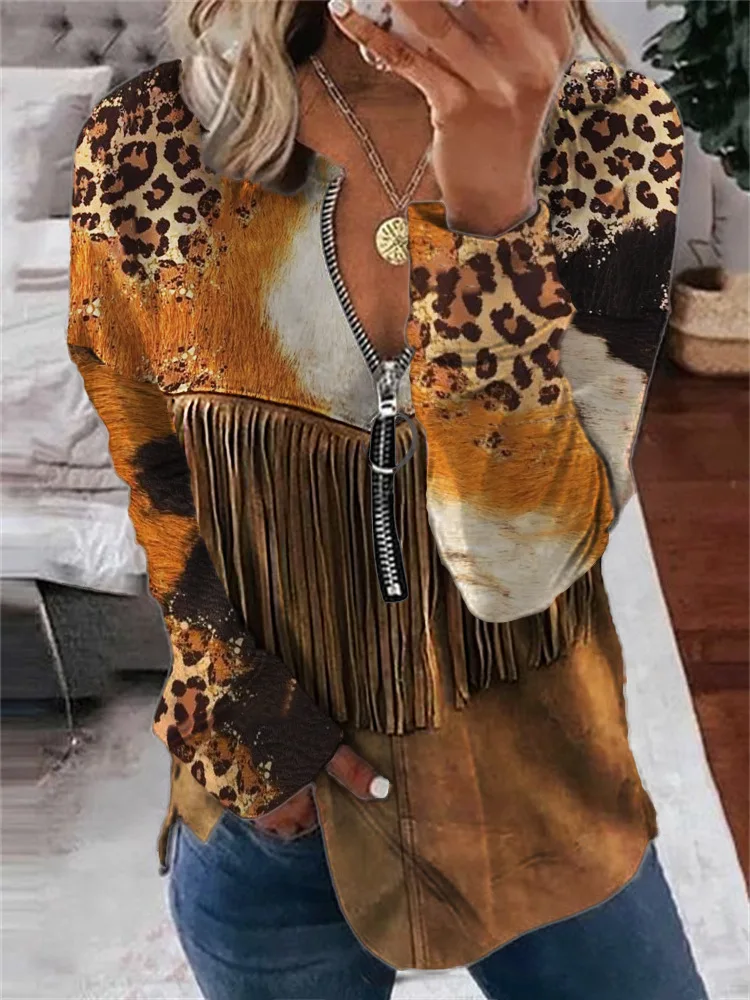 

Новинка Осень 2023, свитер с длинным рукавом и абстрактным принтом, полуоткрытый на молнии для женщин