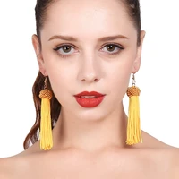 retro national style exaggerated earrings hand woven multicolor long tassel earrings b0557