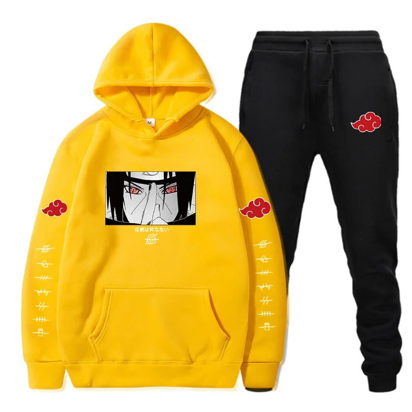 

2 Pieces Set Hoodies+Pants Akatsuki Cloud Symbols Print Tracksuit Men Women Sweatshirt Streetwear Pullover Sportswear 2022