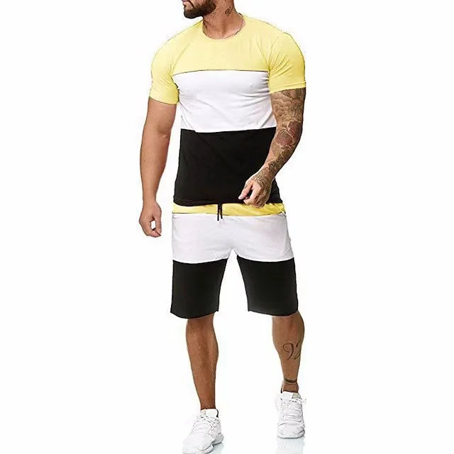 

3D Printed T-shirt Suits Men Clothes Ropa Hombre Color Block Graphic Short Sleeve 2 Pcs Clothing Apparel Sports Designer Casual