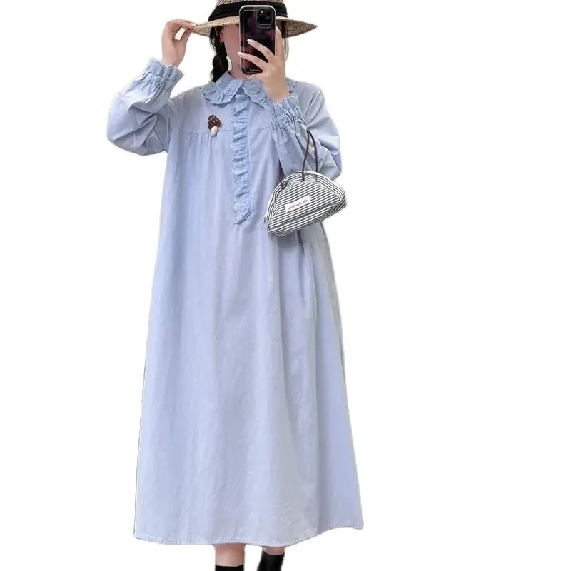 Платье хлопковое с длинным рукавом для женщин платье круглым воротником и