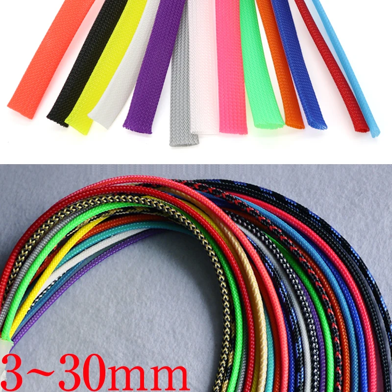 

2M High Density PET Braided Expandable Sleeve 2 4 6 8 10 12 14 16 18 20 25 30 mm Wire Wrap Insulated Nylon Protector Sheath