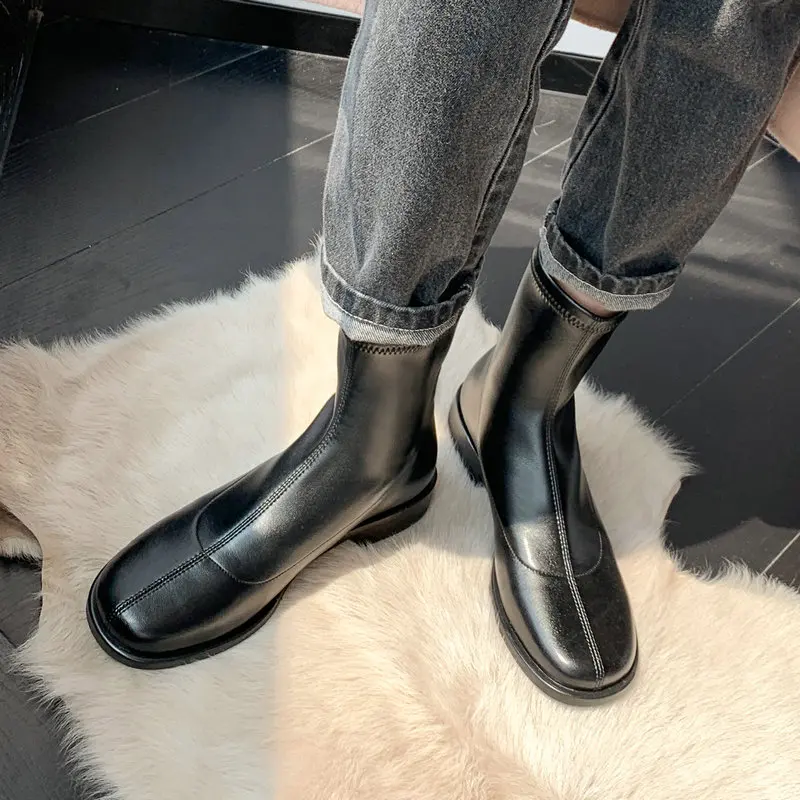 

Fashion Shoes Woman Stretch Boots 2022 Women Ankle Boots Low Heels Round Toe Office Ladies Casual Autumn Winter Concise