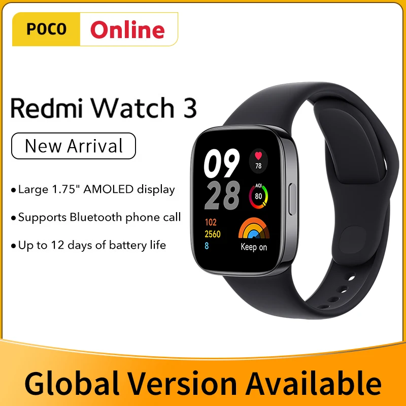 Xiaomi Redmi Watch 3 GPS Smartwatch 1.75" AMOLED Display Blood Oxygen Heart Rate Monitor Activity Tracking Bluetooth Watches