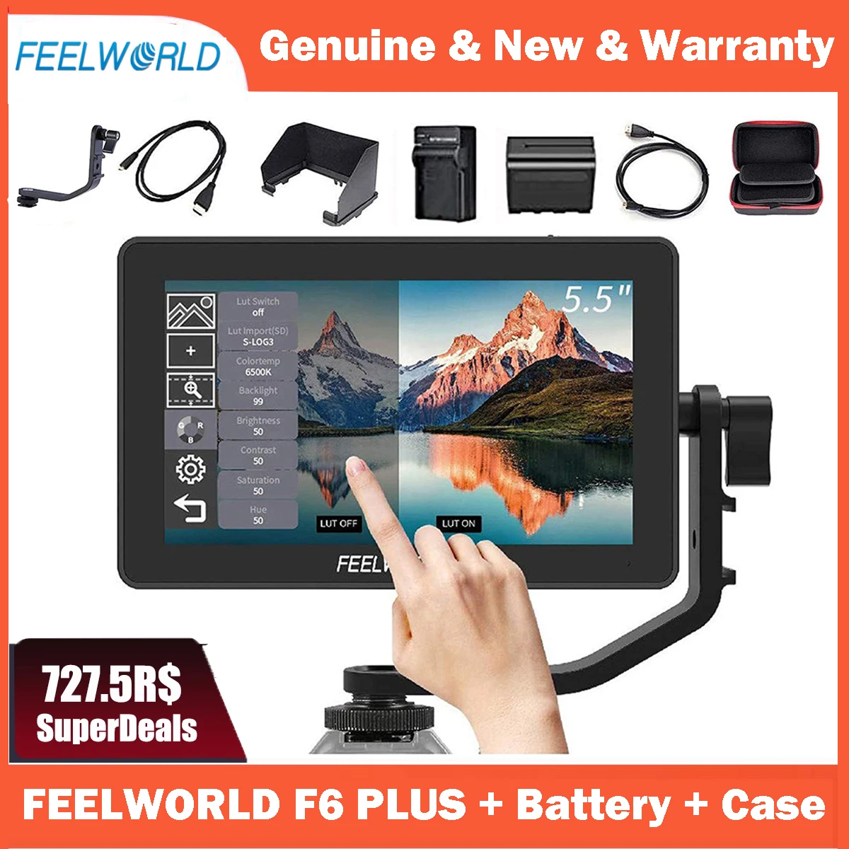 

FEELWORLD F6 Plus V2 6' On-camera DSLR Field Monitor Touch Screen Monitor with HDR 3D Lut IPS FHD 1920x1080 Video Focus Assis
