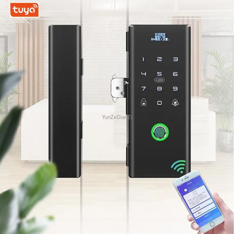 

Smart Glass Door Biometric fingerprint lock RFID Card Code Remote control Phone App Wifi Tuya Office Electric Lock Sliding door