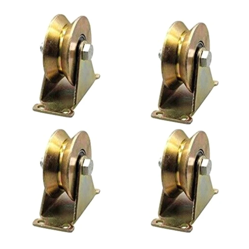 

N0HB 4Pcs Sliding Door Pulley V Groove Wheel Heavy Duty Rigid Caster w/Bracket 440lbs