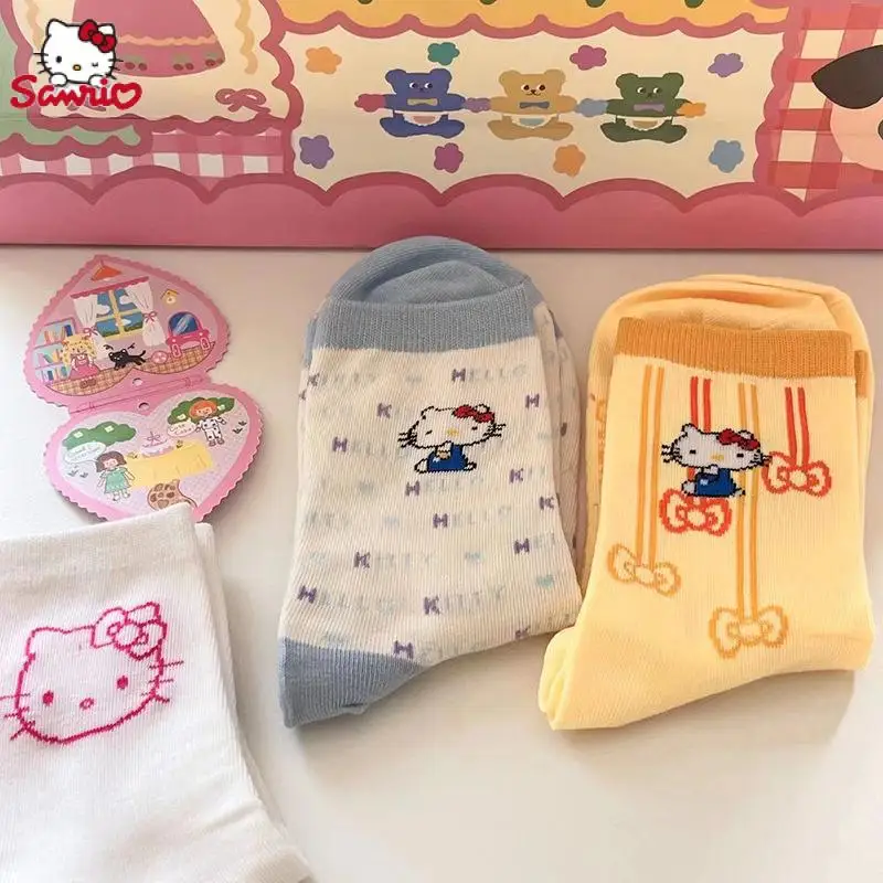 

New Kawaii Hello Kittys Sanrios Cotton Socks Cartoon Anime Cute Girls Home Socks Student Sports Socks Children's Gifts