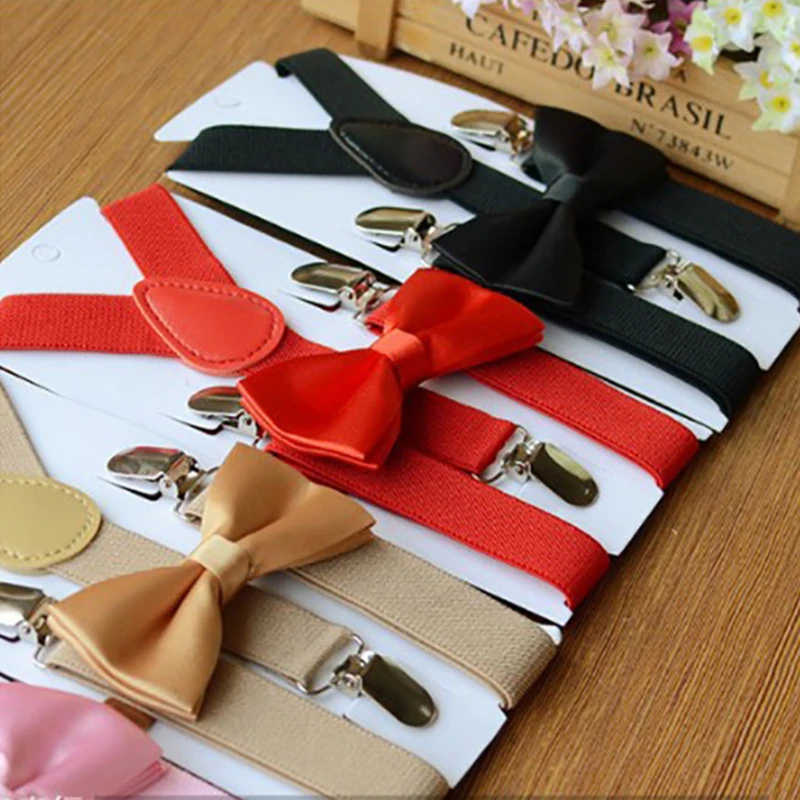 Однотонный Детский комплект с поясом и бантом, подтяжки для маленьких мальчиков и девочек, регулируемые Y-образные подтяжки с застежкой, детский эластичный галстук-бабочка