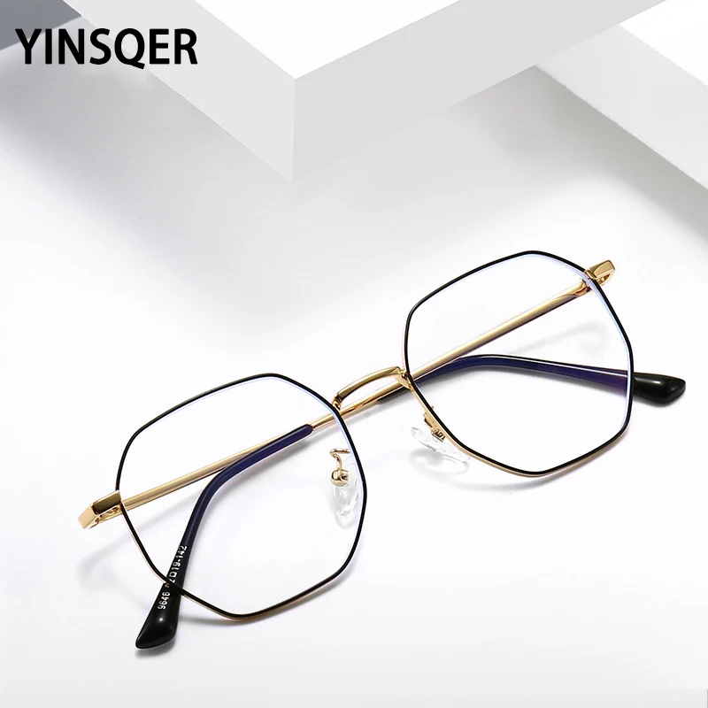 

YINSQER Metal Computer Eye Glasses Anti-Blue Rays Lens Prescription Optics Myopia Eyeglasses Frame For Women Men Oculos De Grau