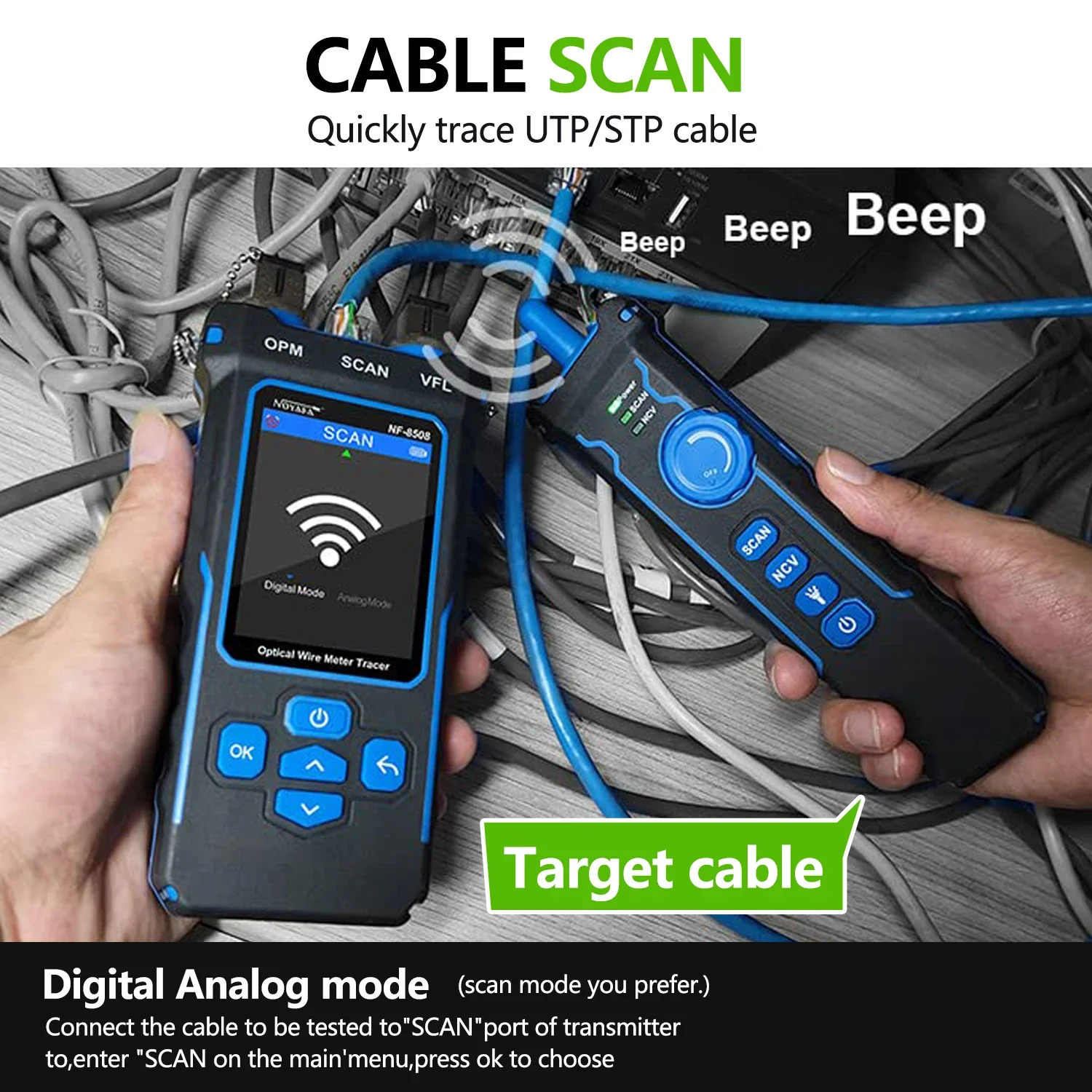 Noyafa NF-8508 Тестер сетевого кабеля Оптический измеритель мощности Провод PoE Lan Test