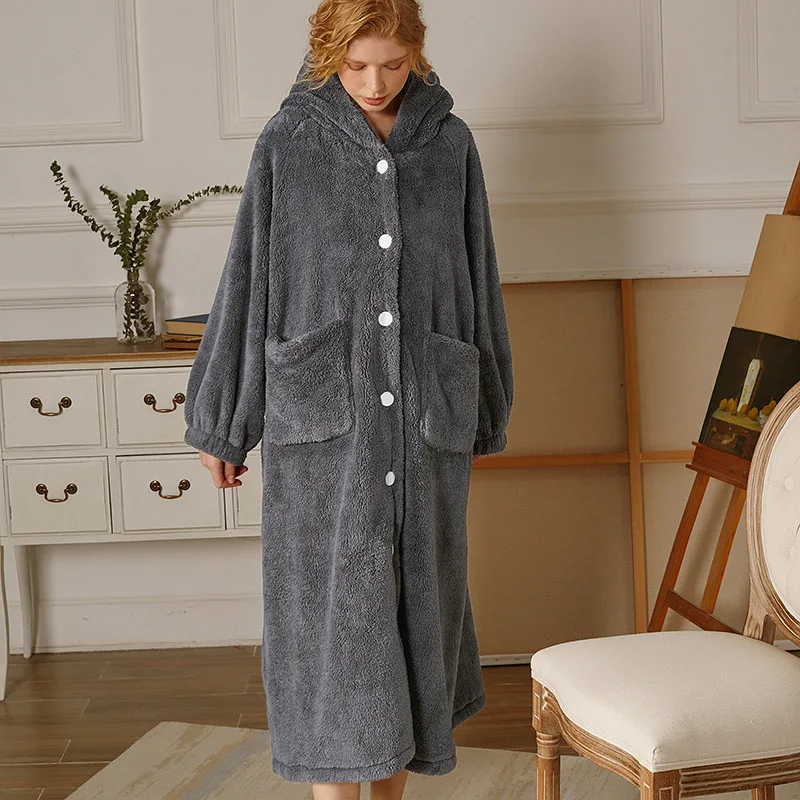 Roseheart Winter Fashion Green Sexy Female Robe Lingerie Sleepwear Flannel Luxury Nightwear Woven Bathrobe Keep Warm Homewear