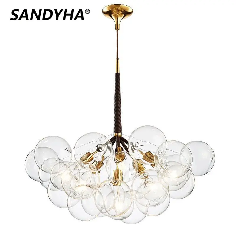 

SANDYHA Contracted Bedroom E27 Art Glass Ball Bubble Pendant Light High quality Hardware Lampbody Decorate LED Hanging Lamp
