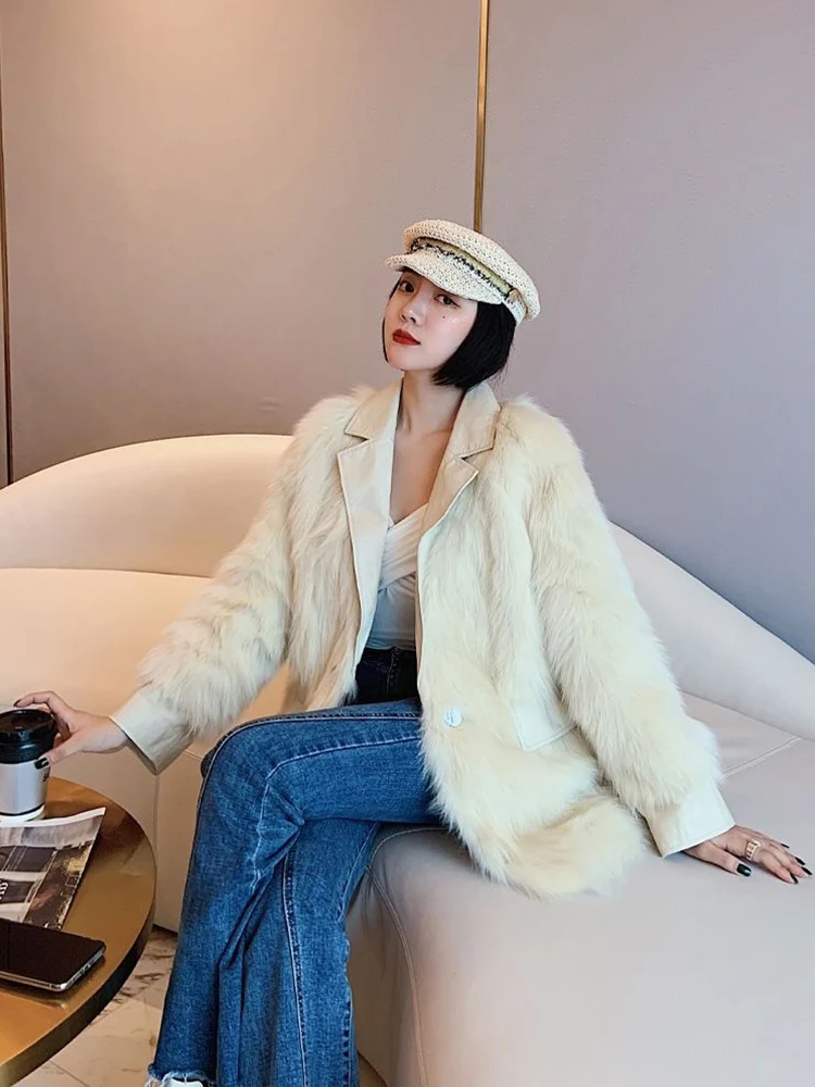 Fashion Faux Fur Coat Woman Autumn and Winter PU Stitching Imitation Fox Fur Jacket Women 2020 Long Sleeve  Coat