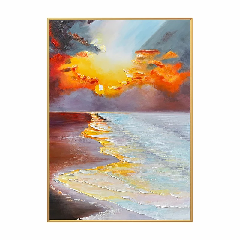 

Hand-painted Oil Painting Modern Sea Level Sunrise Landscape Painting Entrance Aisle Vertical Hanging Painting Frameless