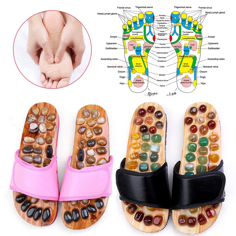 Acupressure Massage Slippers with Natural Stone Agate Therapeutic Reflexology Sandals Foot Acupoint Massage Shiatsu Arch Pain