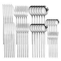 silver stainless steel cutlery set 48pcs forks knives tea spoons dinnerware kitchen complete silverware flatware set wholesale
