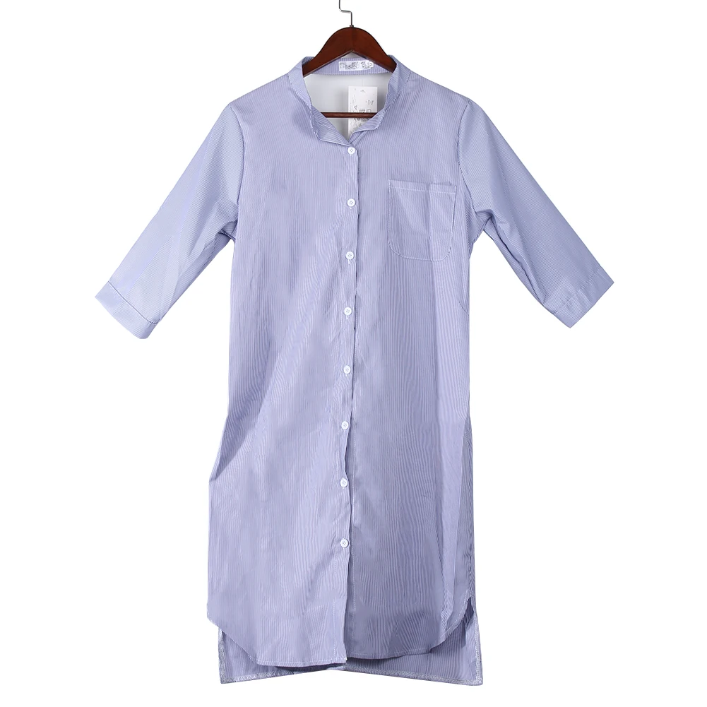 

Women Shirt Dress Spring Summer Striped Buttoned Middle Sleeve Dress Korean Style Mid-length Dress New