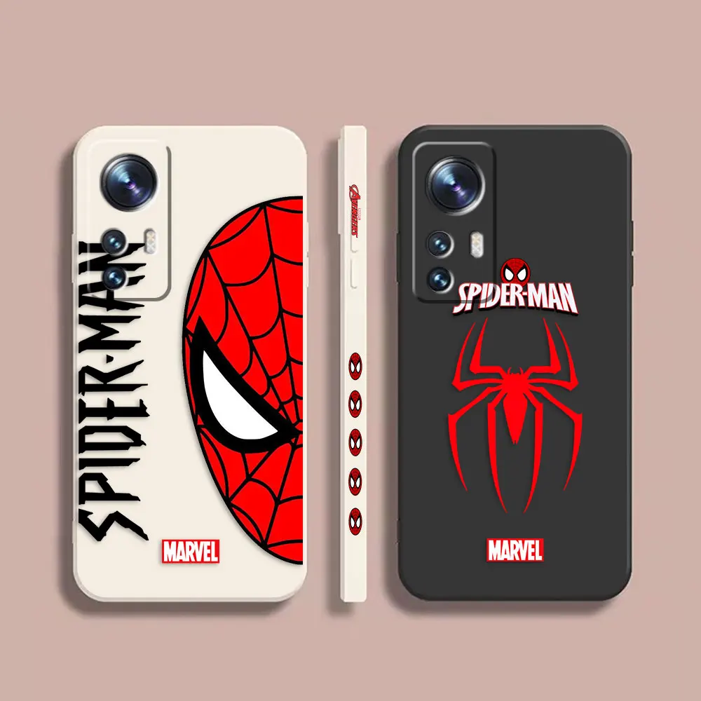 

Case For Xiaomi 13 12 12S 11 11T 10 10S 8 8SE Pro Ultra Lite Colour Simple Liquid Silicone Case Marvel's Spider-Man Spider Face