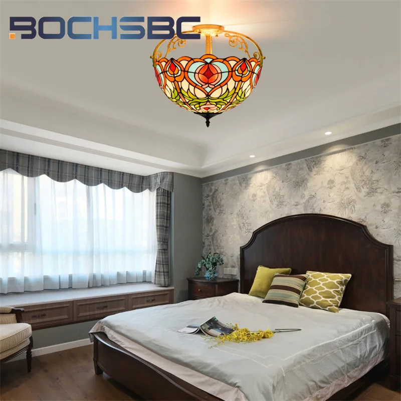 

BOCHSBC Tiffany Peachy Garden stained-glass 16-inch chandelier deco the dining room bedroom hallway ceiling light